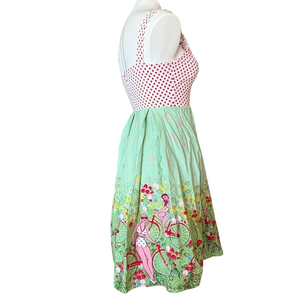 Retro Pin Up Rockabilly Polka Dot Dress Novelty Skirt Bicycles Medium 6 - Picture 5 of 15